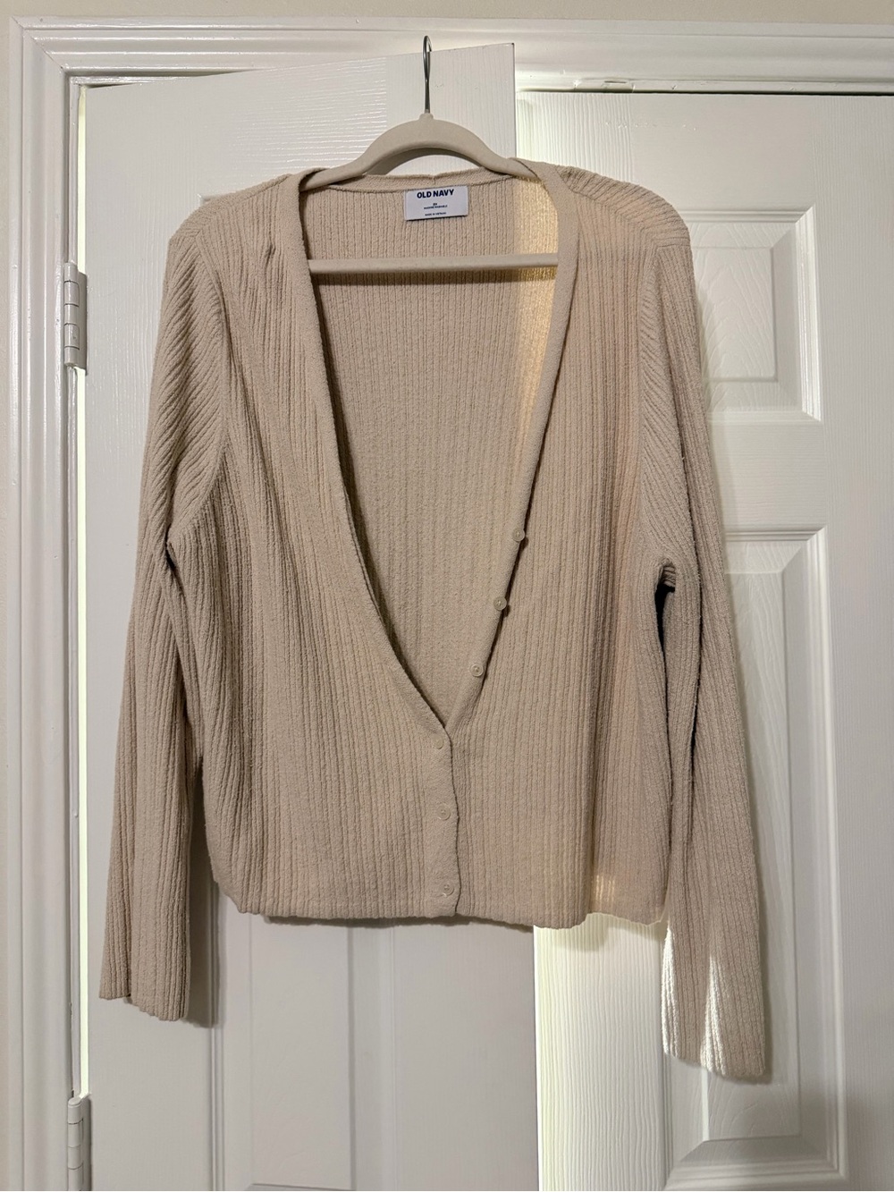 Old Navy Women's Ribbed V-Neck Button Cardigan in Light Beige - Picture 1 of 3